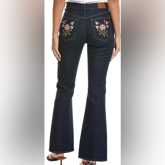 Johnny Was Dark Indigo Jeans w/ Embroidered Pockets/Front Seams & Slits/Size 6 - Picture 3 of 8